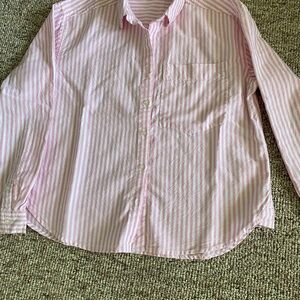 beachlunchlounge Pink and White Striped Collared Shirt